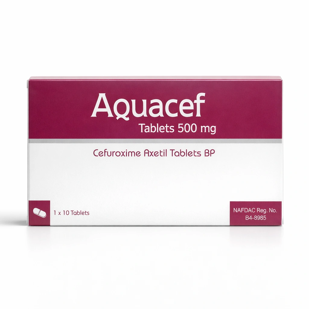 Aquacef Cefuroxime Axetil 500 mg Film-Coated Tablets x 10 tablets