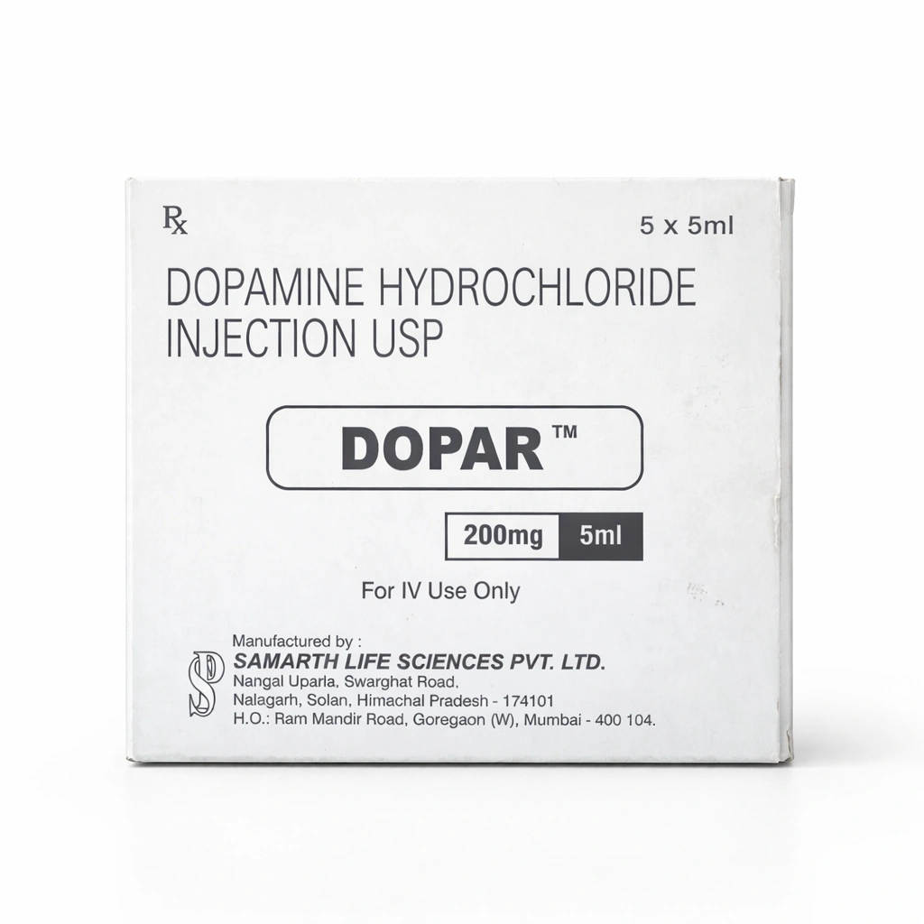 Dopar Dopamine Hydrochloride Injection USP 200 mg/5 ml x 5 ampoules