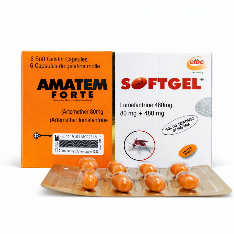 Amatem Forte Softgel Capsules (Artemether 80 mg + Lumefantrine 480 mg) x 6 softgel capsules