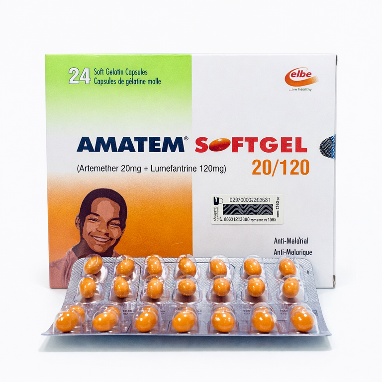 Amatem Softgel Capsules (Artemether 20 mg + Lumefantrine 120 mg) x 24 softgel capsules
