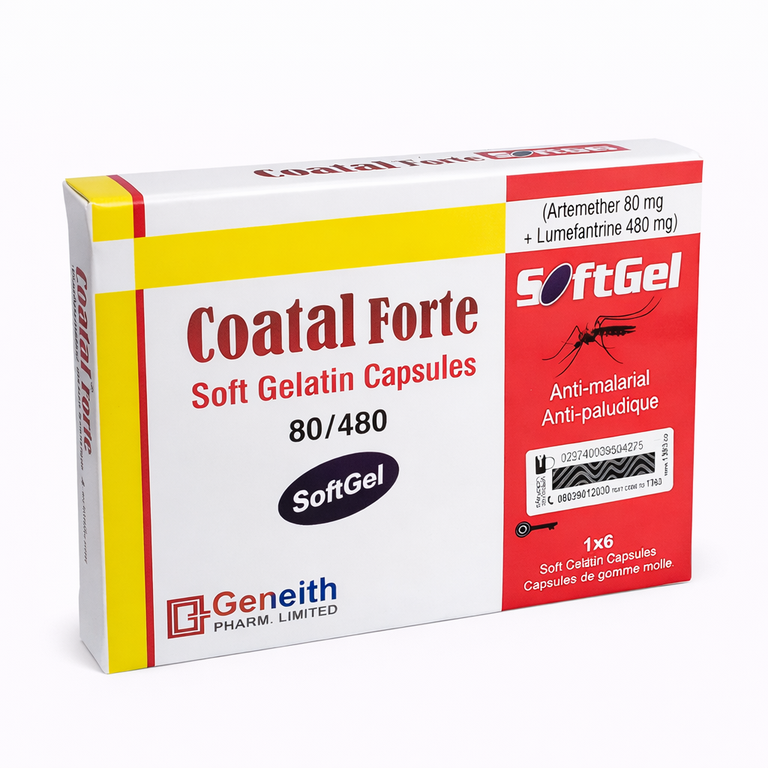 Coatal Forte Soft Gelatin Capsules (Artemether 80 mg + Lumefantrine 480 mg) x 6 soft gelatin capsules