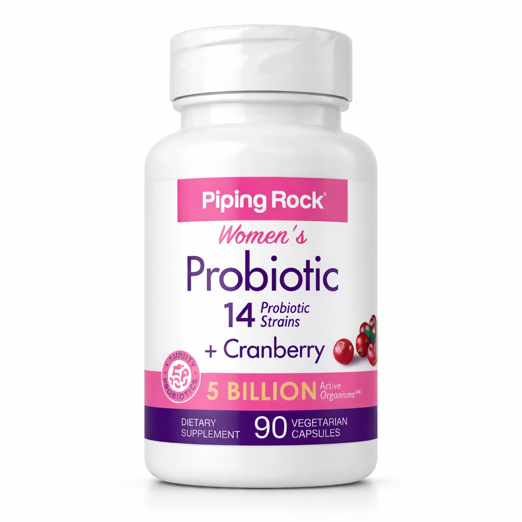 Piping Rock Women's Probiotic + Cranberry 5 Billion Active Organisms x 90 vegetarian capsules